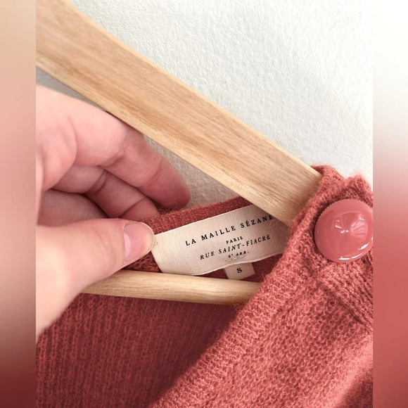 NWOT SEZANE Nelson Alpaca/ Kid Mohair V Neck Mauve Button Detail Sweater S - Picture 8 of 10